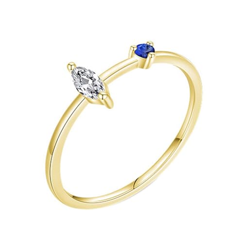 Gold Ringe Frauen 375 Echtgold, Eheringe Damen 9K Gelbgold Moissanit 2.5X4.5mm Marquise Form Zierlich Geschenk für Geburtstag Größe 54 (17.2) von Dsnyu