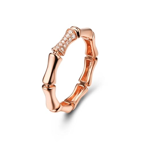 Gold Ringe Frauen 375 Echtgold, Engagement Ring For Women Weiß Moissanit Bambusgelenk Hochzeitsringe 9K Roségold Größe 63 (20.1) von Dsnyu