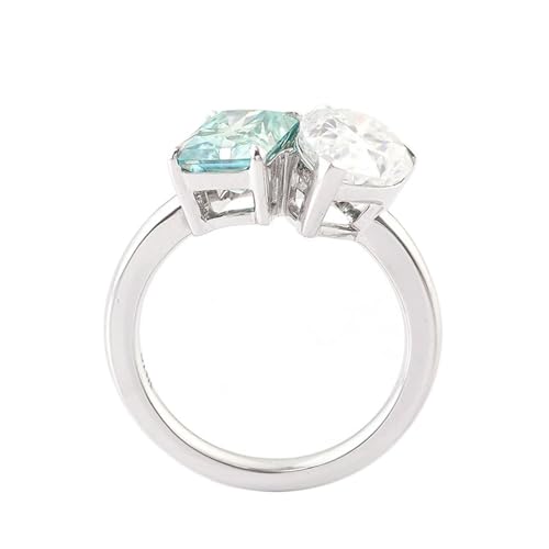 Gold Ringe Frauen 375 Echtgold, Verlobungsring für Frauen 9K Weißgold Rechteck und Wassertropfen mit Moissanit Silber für Ehefrau Mutter Größe 47 (15.0) von Dsnyu