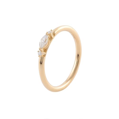 Gold Ringe Frauen 375 Echtgold, Wedding Ring Damen 9K Gelbgold Poliertes Dünnes Band mit Marquise-Moissanit Modeschmuck Größe 47 (15.0) von Dsnyu