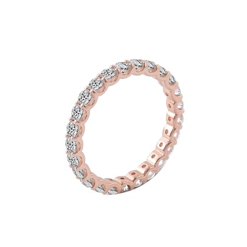 Goldring 375 Damen, Damen Ring Vintage 9K Roségold Reihe Von 2,4 mm Runden Weißen Moissaniten für Ehefrau Mutter Größe 54 (17.2) von Dsnyu