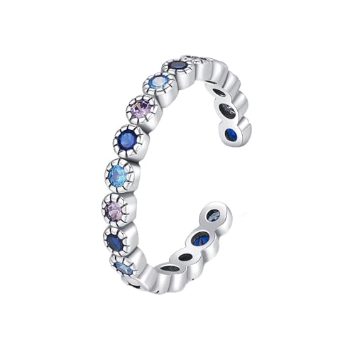 Goldring 375 Damen, Eheringe Frauen 9K Weißgold Im Labor Hergestellter Saphir Runde Form Retro Offener Schmuck Einstellbar für Verlobung Hochzeit Größe 56 (17.8) von Dsnyu