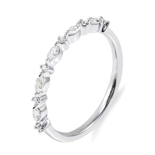 Goldring 375 Damen, Promise Ring Women 9 Karat Weißgold Geometrisch Moissanit Modeschmuck Größe 45 (14.3) von Dsnyu