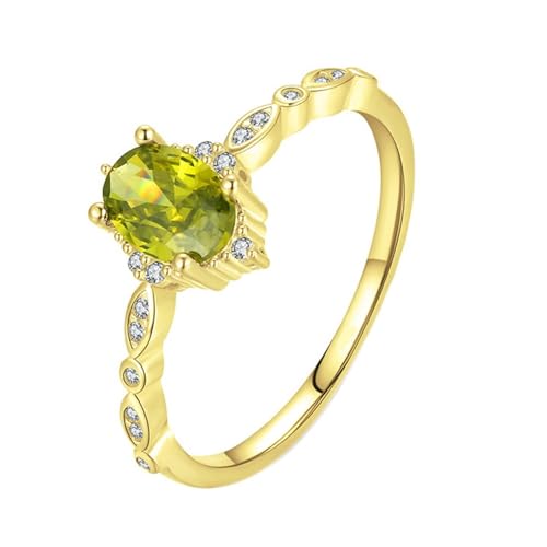 Goldring 585 Verlobung, Verlobungsring Damen Vintage 14K Gelbgold Peridot 5X7mm Ovale Form Altmodisch Blatt für Hochzeit Größe 50 (15.9) von Dsnyu