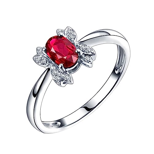 Goldring Damen 18K, Ringe Frauen Vintage Mode 4 Prong Labor Geschaffener Rubin 0.55ct Ovale Form Rot Trauringe Größe 62 (19.7) 750 Weißgold von Dsnyu