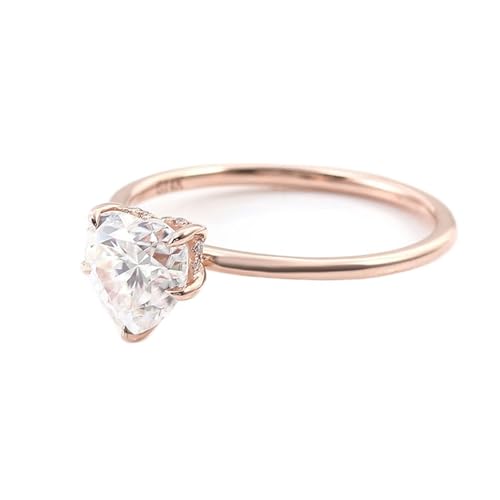 Goldring Damen 375 Echtgold, Damen Ringe Vintage 9K Roségold Solitaire Herz Moissanit Geburtstagsgeschenk Größe 52 (16.6) von Dsnyu