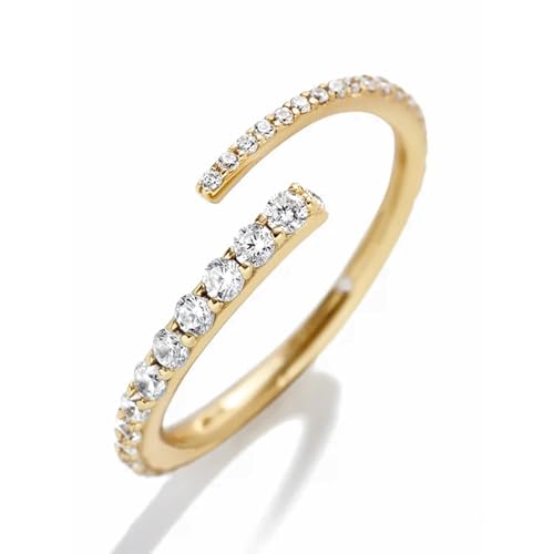 Goldring Damen 375 Echtgold, Promise Ring for Her 9K Gelbgold Moissanit Runde Form Eingelegte Steine Schmuck Öffnen für Verlobung Hochzeit Größe 52 (16.6) von Dsnyu