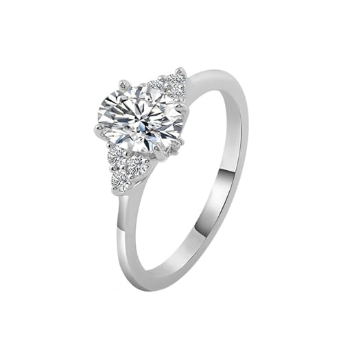 Goldring Damen 585 Echtgold Ehering, Wedding Ring Damen 14 Karat Weißgold Bienenform mit Ovalem Moissanit 1 ct Modeschmuck Größe 61 (19.4) von Dsnyu