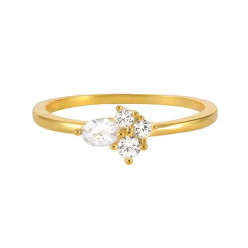 Goldring Damen Ehering, Promise Ring 9K Gelbgold Runder mit Weißem Ovalem Moissanit Geschenk für Geburtstag Größe 50 (15.9) von Dsnyu