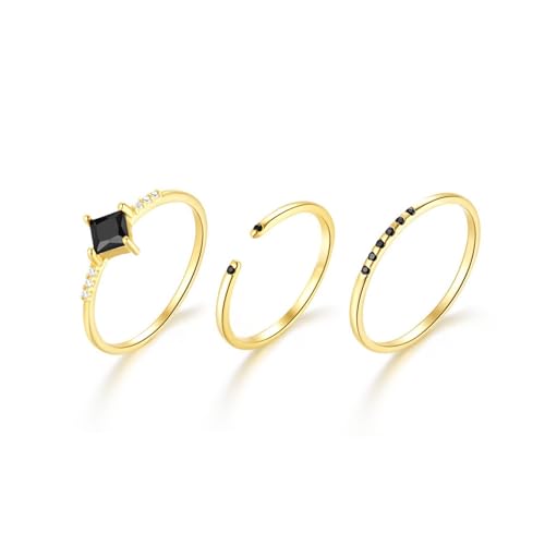Goldring Damen Hochzeit, Wedding Ring Bands 14K Gelbgold Achat Quadratische Form 3-Teiliges Set Schmuck Größe 52 (16.6) von Dsnyu
