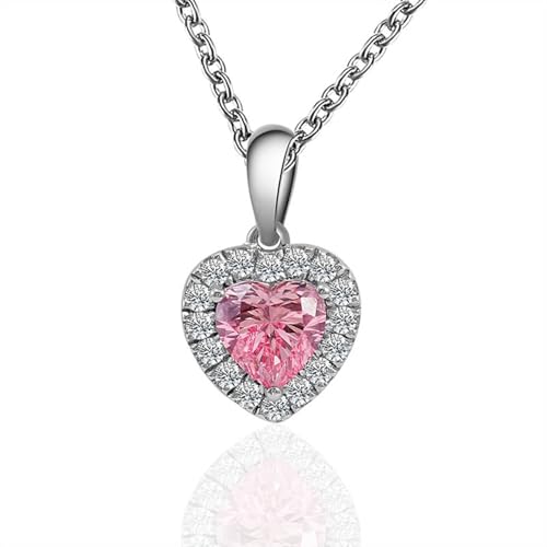 Halskette 750 Gold, Damen Halskette Pendant 18 Karat Weißgold Herzform mit 1 Karat Rosa Moissanit Anhänger Ketten für Ehefrau Mutter von Dsnyu