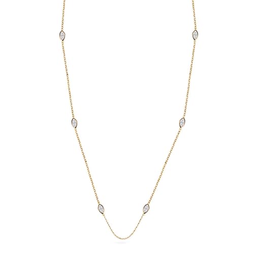 Halskette 750 Gold, Halskette Damen Vintage 18 Karat Gelbgold mit 6 Moissaniten In Marquise-Form Anhänger Ketten für Ehefrau Mutter von Dsnyu