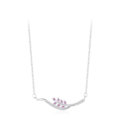 Halskette 925 Silber, Zirkonia Halskette Damen Blätter Anhänger Silber Schmuck von Dsnyu