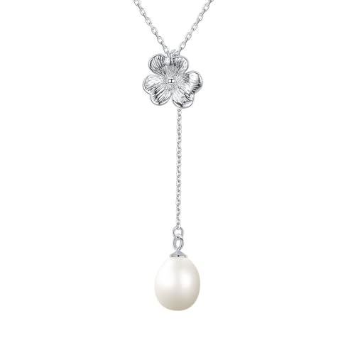 Halskette Anhänger Perlen, Kette Silber 925 Lang Blume Damen Schmuck Mode Elegant Geburtstag Geschenk Weiß Halskette Anhänger Perlen, Kette Silber 925 Lang Blume Damen Schmuck Mode Elegant Geburtstag Geschenk Weiß von Dsnyu