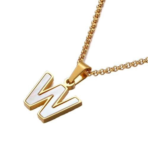 Halskette Anhänger W, Ketten für Damen Edelstahl Brief Rolo Kette Gold Schmuck Jahrestag Geschenk für Sie von Dsnyu