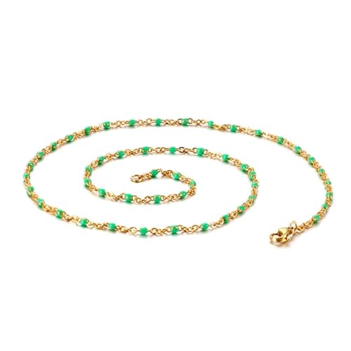 Halskette Damen, Halskette Edelstahl Damen Kette mit Perlen Kabel Kette Grün Schmuck Jahrestag Geschenk für Sie von Dsnyu
