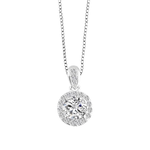Halskette Damen 585 Weißgold, Kette mit Anhänger 14K Gold 0,5 ct Runder Moissanit Anhänger Ketten Modeschmuck von Dsnyu