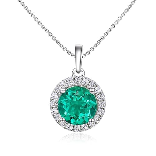 Halskette Damen 585 Weißgold, Kettenanhänger 14K Gold Rund mit Smaragd Anhänger Ketten Modeschmuck von Dsnyu