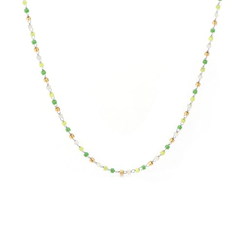 Halskette Damen Edelstahl, Halskette Damen Modeschmuck Einfache Kette Grün Gelb für Geburtstag von Dsnyu