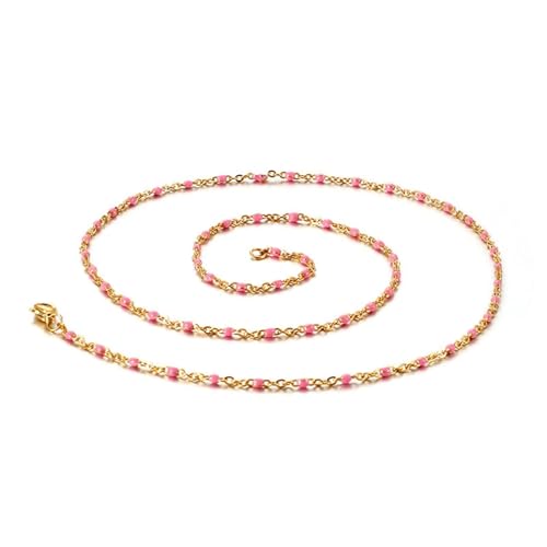 Halskette Damen Edelstahl, Lange Halskette Damen Kette mit Perlen Kabel Kette Rosa Schmuck Jahrestag Geschenk für Sie von Dsnyu