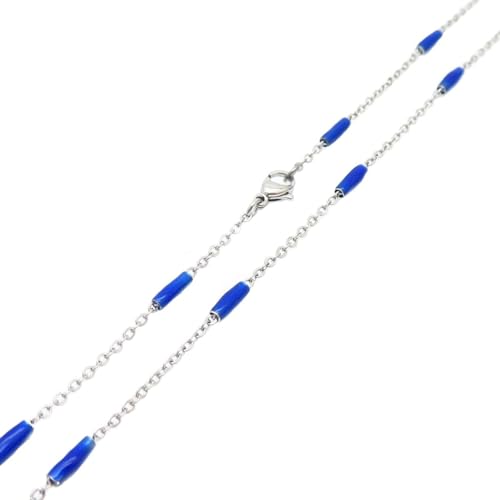 Halskette Damen Lang, Halskette Lang Silber Edelstahl Einfache Kette Kabel Kette Blau Schmuck für Geburtstag von Dsnyu