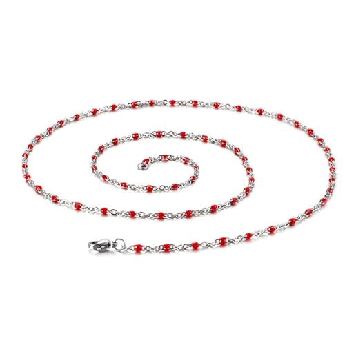 Halskette Damen Rot, Halskette Damen Modeschmuck Edelstahl Kette mit Perlen Kabel Kette Jahrestag Geschenk für Sie von Dsnyu