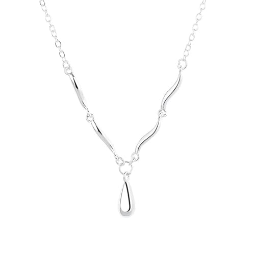 Halskette Damen Silber 925, Halskette Anhänger Geometrischer Wassertropfen Silber Größe 42+5Cm von Dsnyu