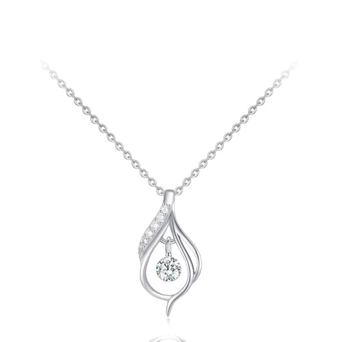 Halskette Damen Silber 925, Halskette Lang Anhänger mit Ausgehöhltem Rand Zirkonia Silber Schmuck von Dsnyu