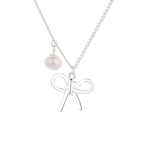 Halskette Damen Silber 925, Halskette Perlen Schleifenknotenperle Silber Anhänger Größe 40+5Cm von Dsnyu