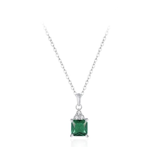 Halskette Damen Silber 925, Pendant Necklace Quadratischer Zuckeranhänger Zirkonia Quadratische Form Silber Schmuck von Dsnyu