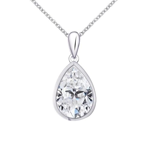 Halskette Gold 375 Echtgold, Halskette Damen Lang 9K Weißgold Tropfenförmiger Moissanit Anhänger Ketten Geburtstagsgeschenk von Dsnyu