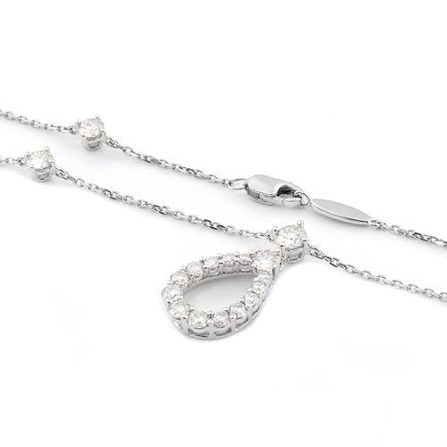 Halskette Gold 375 Echtgold, Ketten Damen Modeschmuck 9K Weißgold Tropfenförmige Einlage mit Moissanit Anhänger Ketten Modeschmuck von Dsnyu