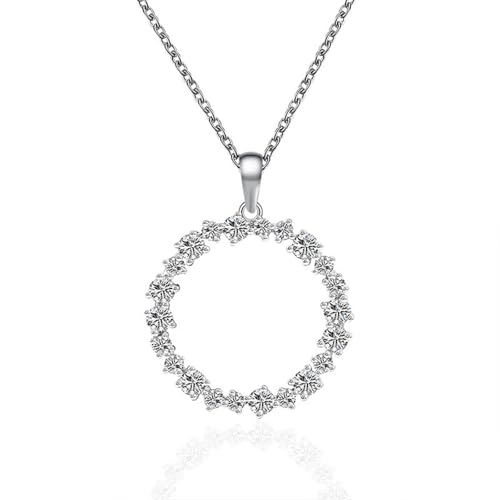 Halskette Gold 750, Halsketten für Frauen Lang 18 Karat Weißgold Kreis mit Moissanit Anhänger Ketten für Ehefrau Mutter von Dsnyu