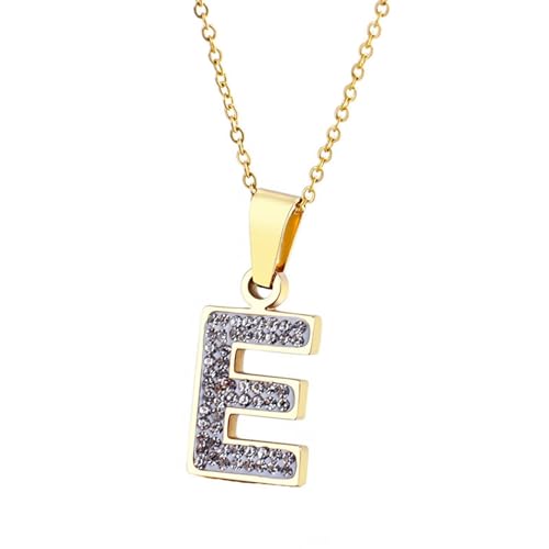 Halskette Gold Damen, Anhänger Kette Edelstahl Buchstabe E mit Zirkonia Kabel Kette Schmuck Jahrestag Geschenk für Sie von Dsnyu
