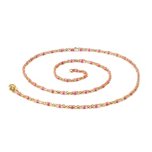 Halskette Lang Pink, Halskette Edelstahl Lang Kette mit Perlen Kabel Kette Damen Schmuck für Geburtstag von Dsnyu