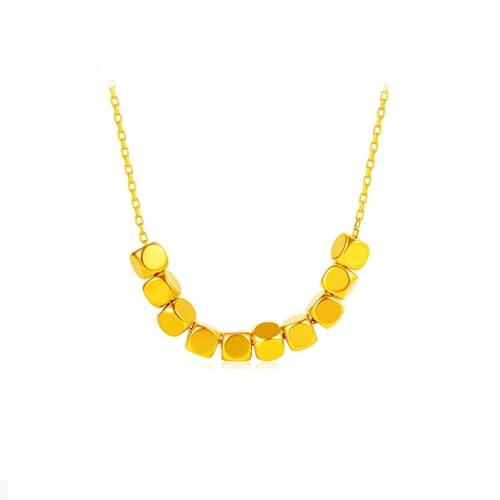 Halsketten für Frauen Gold, Halsketten für Frauen 24 Karat Gelbgold Quadratische Perlen Anhänger Ketten für Ehefrau Mutter von Dsnyu