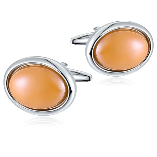 Hemd Manschettenknöpfe Herren, Manschettenknöpfe Edelstahl Orange Oval Anzug Schmuck für Geburtstag Hochzeit von Dsnyu