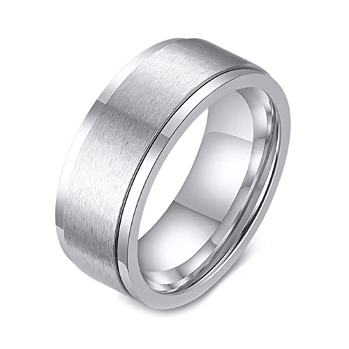 Dsnyu Herren Angstringe Spinner Silber, 8MM Gebürstet Edelstahl Custom Ring Graviert Personalisiert 70 (22.3) von Dsnyu