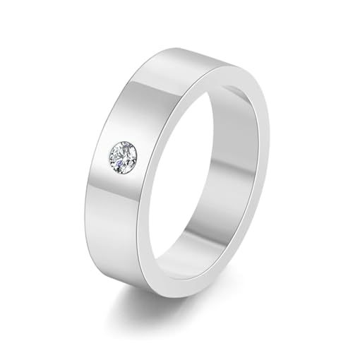 Herren Ringe Edelstahl, Silver Ring For Men Runde Form Aus Weißem Zirkonia Damen Schmuck 5mm Breit Größe 54 (17.2) Komfort Fit mit Box von Dsnyu