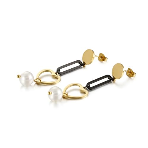 Herz Ohrringe Modeschmuck, Stainless Steel Earrings mit Perle Ohrstecker Goldschwarz Tragus Piercings von Dsnyu