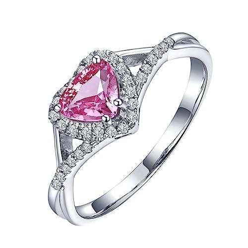 Herz Ring Damen, Verlobungsring Damen Breit Labor Geschaffener Saphir 0.65ct Rosa Eheringe Größe 62 (19.7) 18 Karat Weißgold von Dsnyu