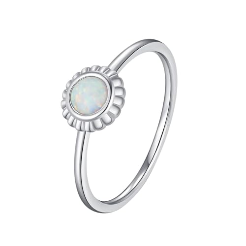 Hochzeitsringe Frauen, Promise Ring for Her 9K Weißgold mit Buntem Rundem Opal Geschenk für Geburtstag Größe 62 (19.7) von Dsnyu