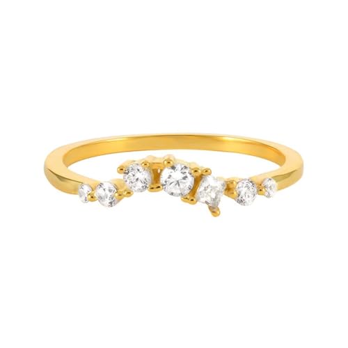 Hochzeitsringe Gold, Promise Ring Woman 9K Gelbgold mit Weißem Rundem Moissanit Geschenk für Geburtstag Größe 50 (15.9) von Dsnyu