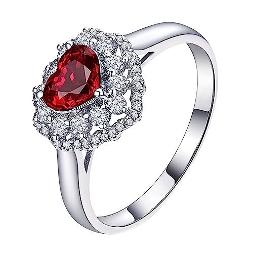 Hochzeitsringe Herz, Trauringe Damen Labor Geschaffener Rubin 0.5ct Rot Verlobungsring Größe 62 (19.7) 18 Karat Weißgold von Dsnyu