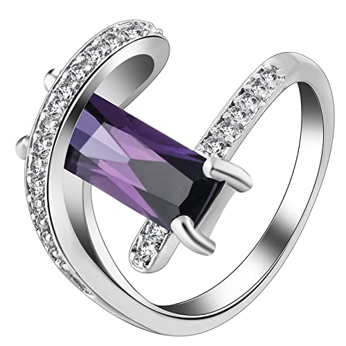 Hochzeitsringe Silber, Trauringe Geometrie mit Lila Zirkonia Versilbert Damen Schmuck Größe 60 (19.1) Komfort Fit von Dsnyu