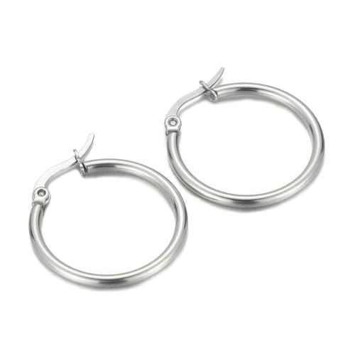 Hoop Earrings Silver, Ohrringe Edelstahl 20 mm Kreis Damen Schmuck Ohr Piercings Jahrestag Geschenk von Dsnyu