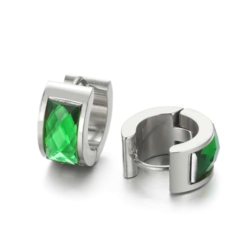 Hoop Earrings Small, Zirkonia Ohrringe Edelstahl mit Rechteckstein Silbergrün Damen Schmuck Tragus Piercings von Dsnyu