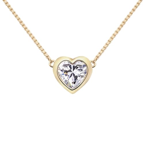Kette Damen 585 Echtgold, Anhänger Halskette 14 Karat Gelbgold Herzform mit Moissanit 1ct Anhänger Ketten Modeschmuck von Dsnyu
