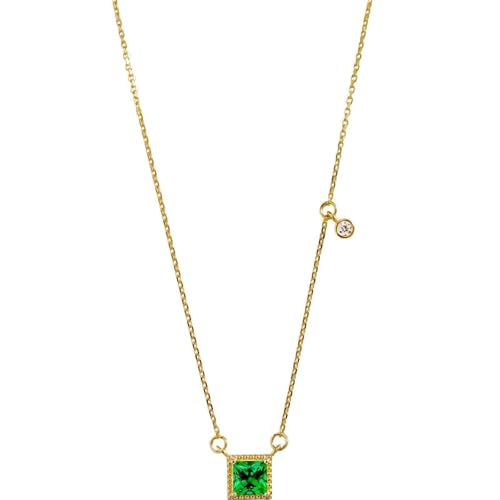Kette Damen Gold, Kette mit Anhänger Lang 18 Karat Gelbgold Quadrat mit Künstlichem Smaragd und Moissanit Schmuck Kette Damen Gold, Kette mit Anhänger Lang 18 Karat Gelbgold Quadrat mit Künstlichem Smaragd und Moissanit Schmuck von Dsnyu