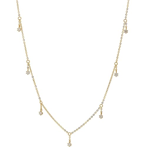 Kette Gold 14 Karat Damen, Kette mit Anhänger Lang 585 Gelbgold mit Runder Moissanit-Quaste Schmuck von Dsnyu